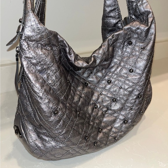 Large Elliott Lucca soft leather studded metallic bag - Picture 2 of 7